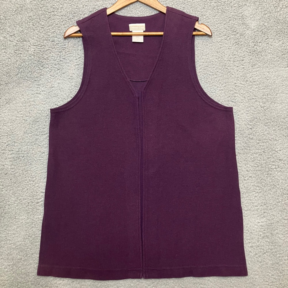 VTG Coldwater Creek Long Line Open Front Cardigan Vest Women M Plum Purple USA